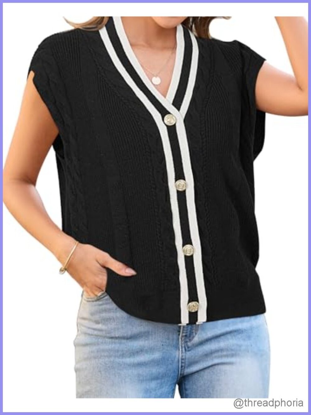 Women's Cotton Acrylic Knit Vest V-Neck Button Cardigan Spring Summer